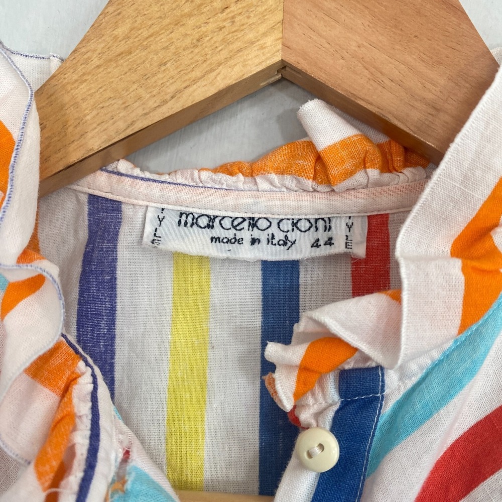 Marcello Cioni Rainbow Stripe Top Women Size 44 Button Down Short Sleeve - Picture 3 of 10